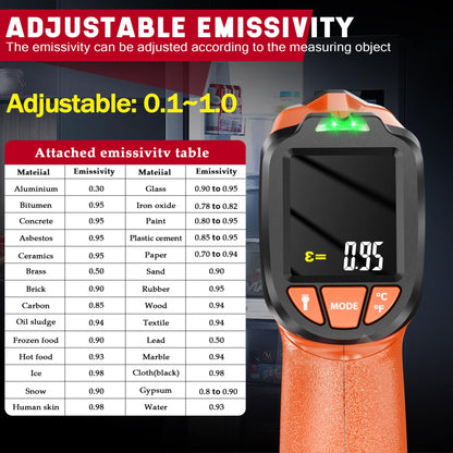 CEILSTES Infrared Thermometer Gun, Non-Contact Digital Laser Temperature Gun, -58°F to 1076°F, Adjustable Emissivity and Max/Min Values for Industrial, Cooking, Griddle,Engine, HVAC (Not for Human)