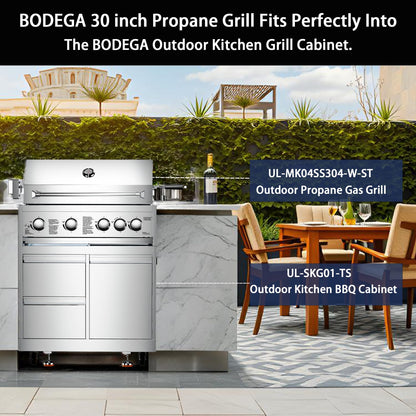 BODEGA Stainless Steel Outdoor Kitchen Cabinets, Modular 30'' Propane Gas Grill Storage with Weatherproof 2 Drawers & Gas Tank Compartment, Kitchen BBQ Drawer Cabinet For Outdoor Kitchen BBQ Island.