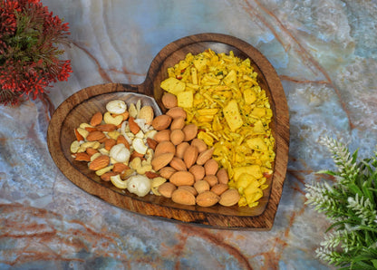 EDHAS Mango Wood Heart Curved Shaped Decorative Bowl for Table Centerpieces Home Party Wedding Décor (10" x 10" x 1.5")