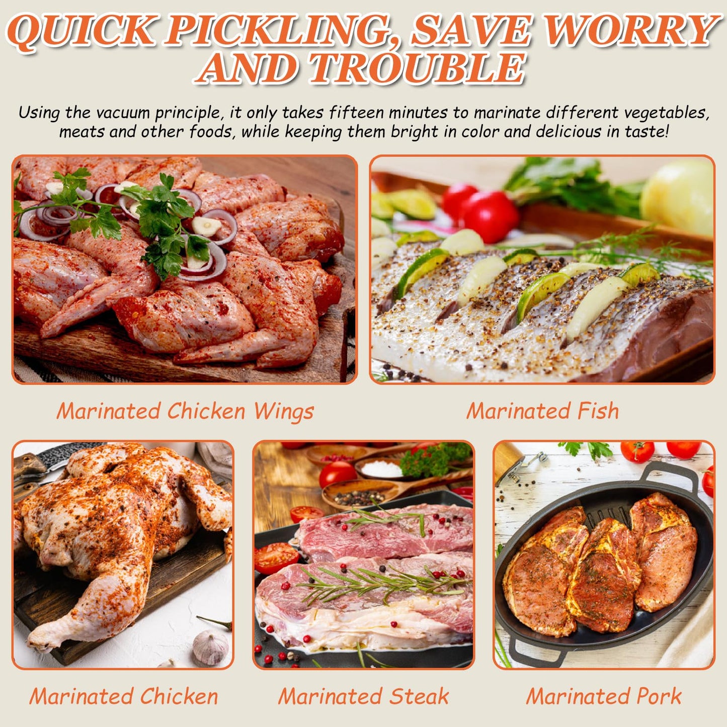 Automatic Vacuum Tumbler Marinating Machine, 5L Capacity, Meat and Vegetable Tenderizer, 15-Minute Quick Marinade, LED Display, for Kitchen and Commercial Food Processing,110V