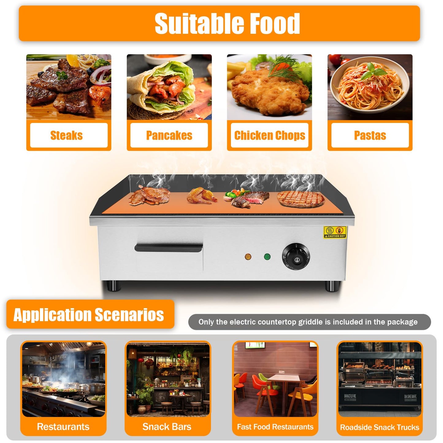 Commercial Electric Griddle, 22", 3000W Countertop Flat Top Griddle, Stainless Steel Teppanyaki Grill, 122-572℉ Adjustable Temp Control - Indoor Outdoor Cooking Plates for Pancake Barbecue