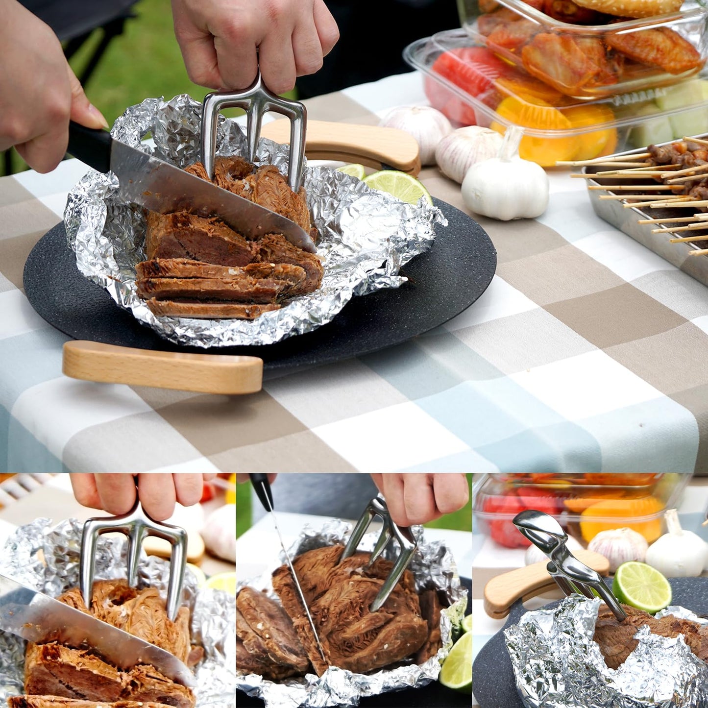 qAp quality art Practical-18/8 Stainless Steel Meat Carving Fork for Securely Holding and Slicing Large Cuts (6 Inch)