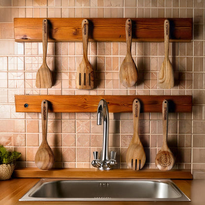 Woodalo Acacia Wooden Kitchen Utensil Set - 7 Pieces – Premium Handcrafted Cooking Spoons & Spatulas, Eco-Friendly, Nonstick Cookware Safe, Ergonomic Design, Ideal for Cooking & Serving