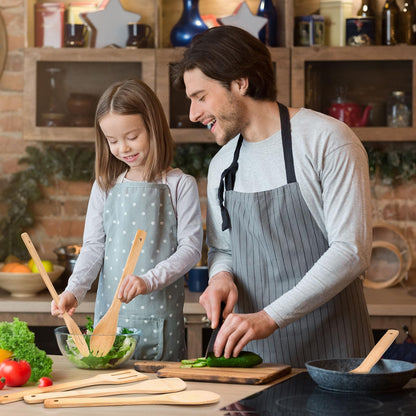 HANSGO Bamboo Wooden Spoons for Cooking 6-Piece, Nonstick Bamboo Kitchen Utensils Set Wood Spatulas Spoons for Daily Use, Housewarming Gifts