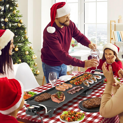 CLEEMAN 39.5” Electric Griddle, Nonstick Extra Large Teppanyaki Grill with Adjustable Temperature, Drip Pan & Insulated Handles, Easy-to-clean Pancake Griddle, BBQ Grill for Indoor & Party