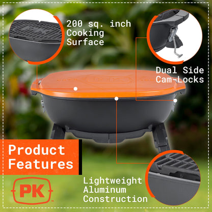 PK Grills PKGO Portable Hibachi Charcoal Grill, Portable Grill with Cast Aluminum Outdoor Smoker, BBQ Grill for Camping, Backyard Grilling, Park, Tailgating