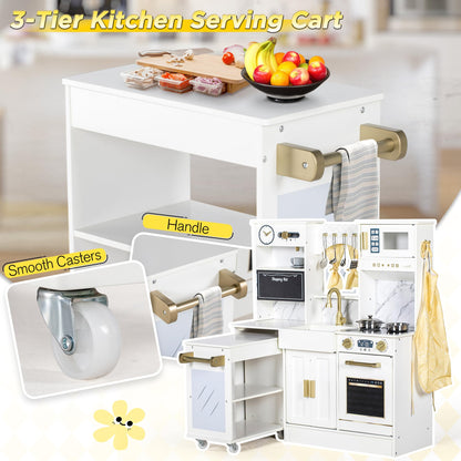 BRINJOY Kids Play Kitchen with Removable Cart, Wooden Toddler Kitchen Playset with Oven, Stove, Sink, Coffee Maker, Pretend Play Toy Kitchen Set for Children Boys Girls Ages 3