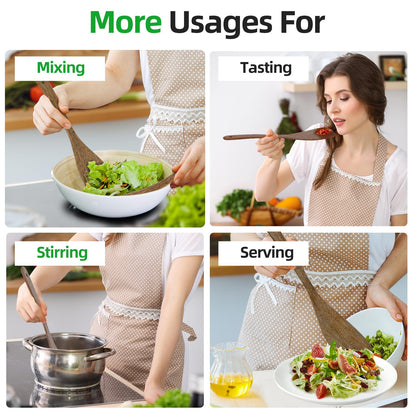 Ecavria 2PCS Wooden Spatula, 12.8IN Wooden Flat Frying Spatulas, Long Handle Wood Turner for Non-Stick Cookware, Natural Wood Cooking Utensils, Healthy, Sturdy & Heat-Resistant