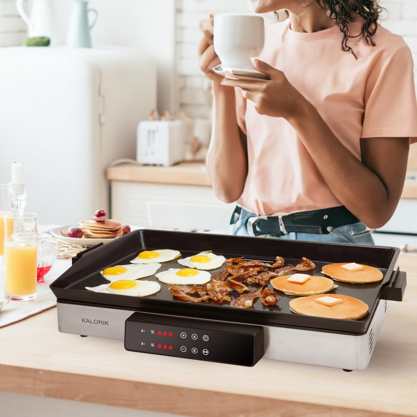 Kalorik Electric Griddle & Double Burner Cooktop MAXX Series 2-in-1 Cooker 22-Inch Cooking Surface 500F Max Temperature Teppanyaki Griddle Plate, 1800-Watts, Stainless Steel