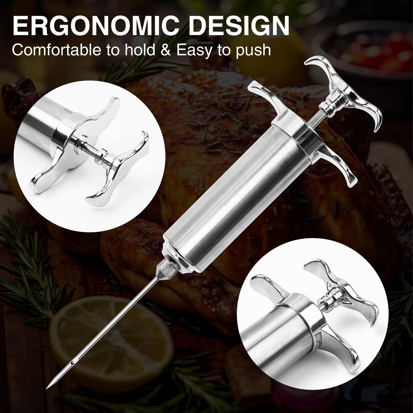 Dormercy Meat Injector Syringe Kit, Flavor Injector with 3 Marinade Needles, Stainless Steel Kitchen Food Injection Syringe for Turkey Cooking