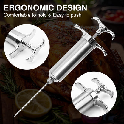 Dormercy Meat Injector Syringe Kit, Flavor Injector with 3 Marinade Needles, Stainless Steel Kitchen Food Injection Syringe for Turkey Cooking