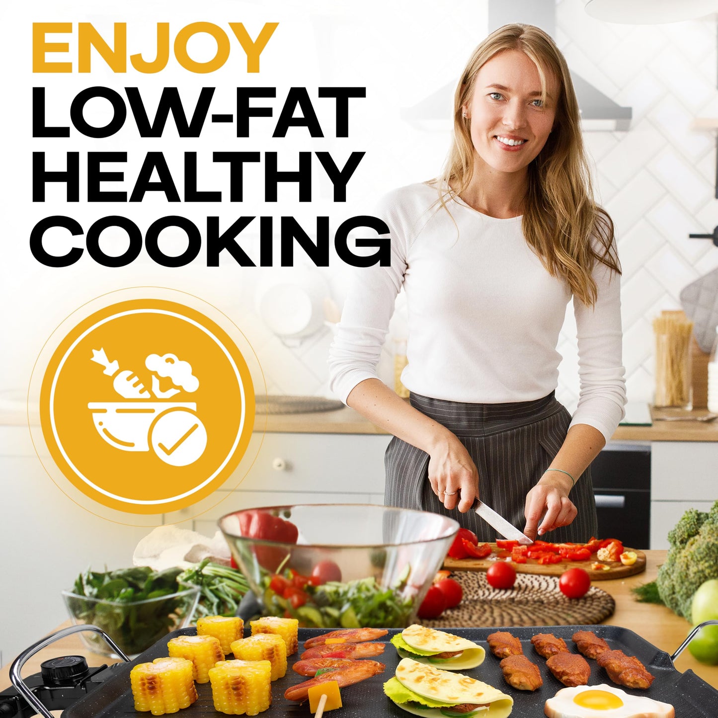 Premium Electric Griddle 27" - Smokeless Indoor Grill - Portable & Nonstick Electric Grill for Outdoor Use - Large Electric Griddle Nonstick with Adjustable Temperature & Even Heating by IDL Packaging