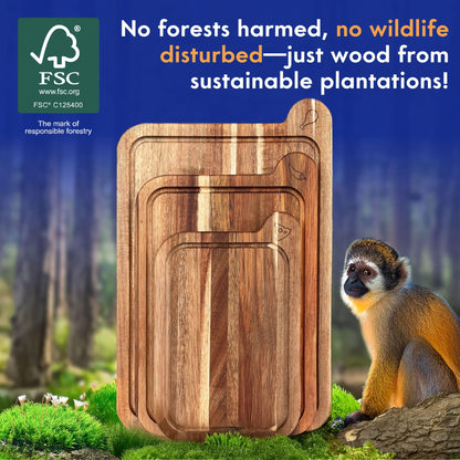 Non Toxic Cutting Boards - Cutting Board Set Free of Mineral Oil, Made of FSC Acacia Wood - Cutting Boards for Kitchen - Includes 3 Chopping Boards. By Ziruma