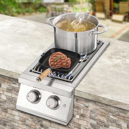 Hygrill Double Side Burner, Built In Double Grilling Side Burners for Outdoor Kitchen, Outdoor BBQ Grill Island, Natural Gas Version