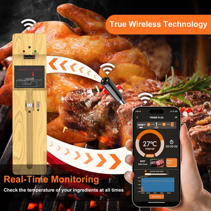 Wireless Meat Thermometer Bluetooth: with Ceramic Probe for Grilling/Cooking/BBQ - Waterproof Digital Oven Food Thermometer, 600Ft Range & Smart App Compatibility iOS/Android/Air Fryer