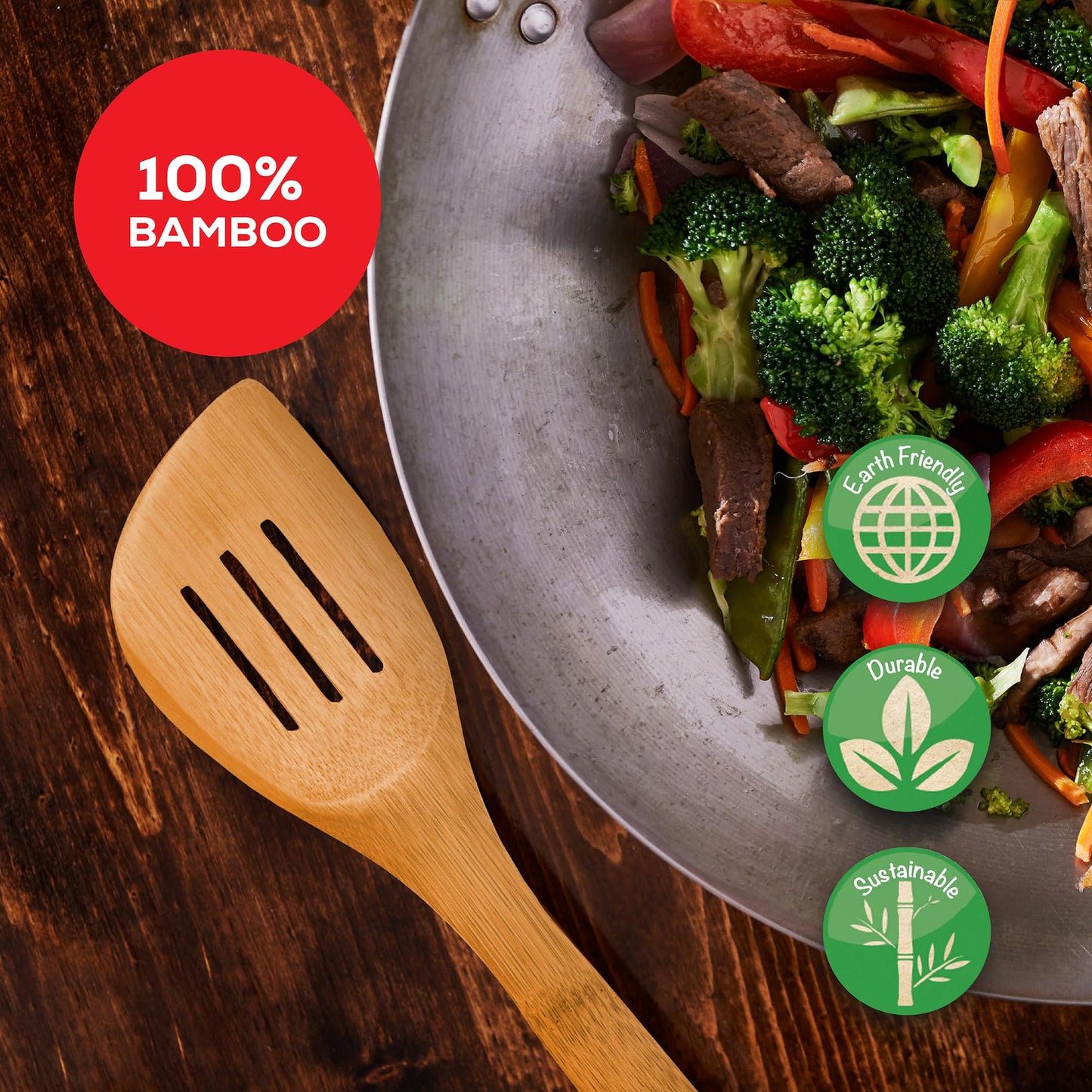 Helen’s Asian Kitchen Slotted Spatula, Natural Bamboo, 13-Inch