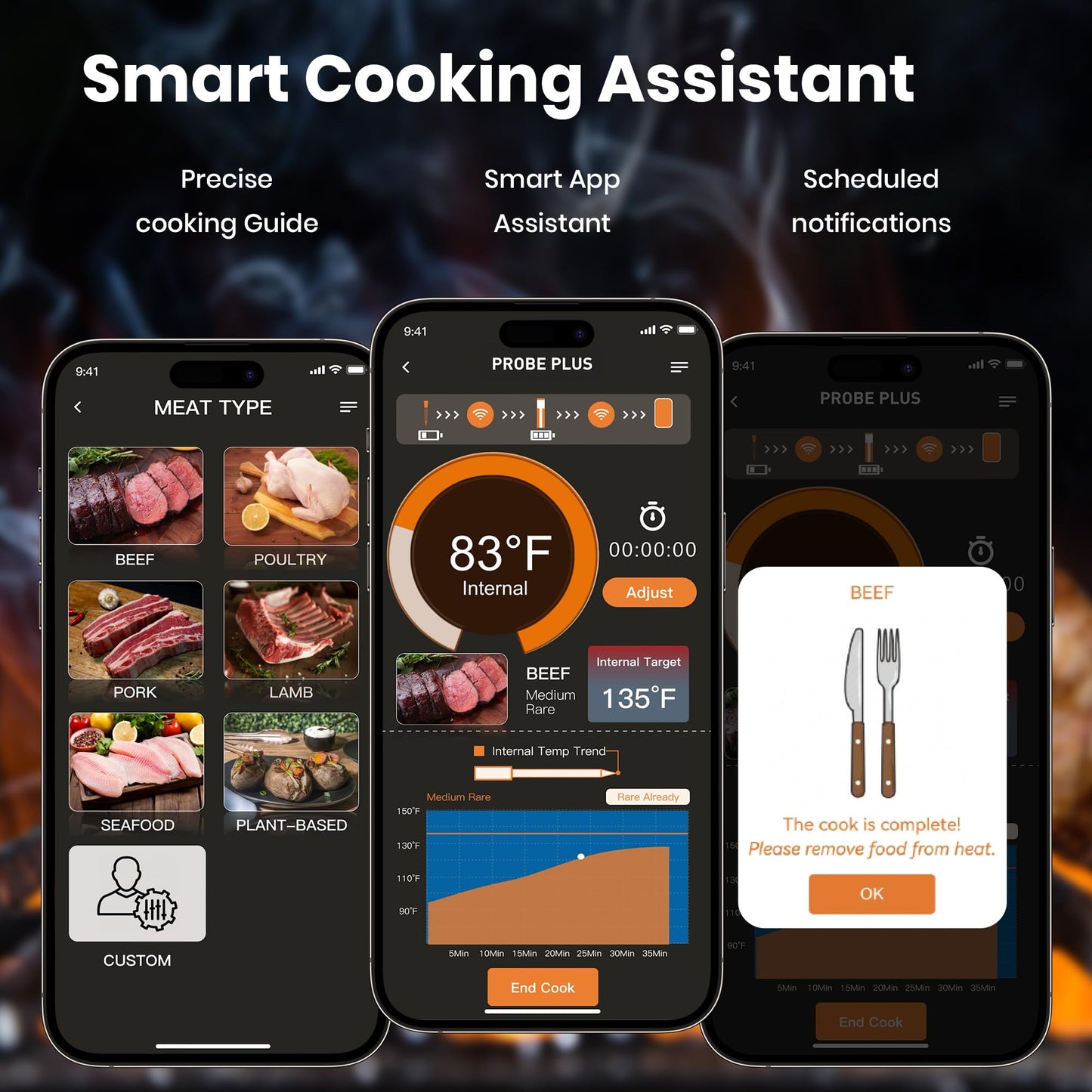 GMGH Smart Wireless Meat Thermometer | 4 Probes | Upgraded large LCD Display | Accurate & Stable | long-range Bluetooth App or Host Control for iOS & Android |BBQ,Oven,Grill,Smoker,Air Fryer,Sous Vide