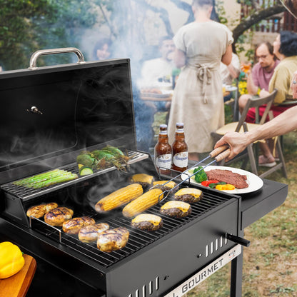 Grills House 24-Inch Charcoal Grill with Foldable Side Tables, Movable BBQ Grill with 470 Sq. In. Cooking Area for Backyard, Patio and Parties, Black, CD1824EH-SC