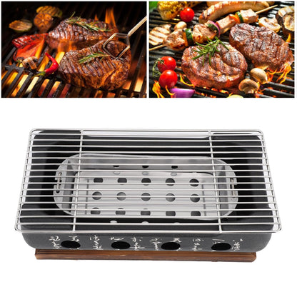Jauarta Japanese BBQ Grill Stove Charcoal Barbecue Stove Rectangle Calligraphy Quick Heating Aluminium Alloy Wire Grill Base for Camping (XL)