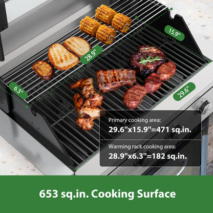 Brand-Man Gas Grill Built-In Head, 30-Inch 4-Burner Propane Grill, Natural Gas Convertible, Heavy Duty 304 Stainless Steel 40,000BTUs BBQ Island Outdoor Kitchen