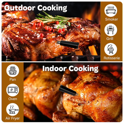 Real-Time Alerts Wireless Meat Thermometer - Smart Bluetooth Probe for BBQ, Grill, Oven, Smoker - Long Range Bluetooth, Accuracy Temp, Dishwasher Clean, Waterproof - Perfect for BBQ Lovers & Chefs