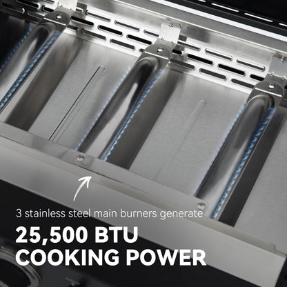 Royal Gourmet PD3001 3-Burner Propane Gas Griddle with Collapsible Stand, 23-Inch Portable Griddle with Side Table & 314 Sq. In. Cooking Area for Camping, Tailgating, Backyard & Patio, Black