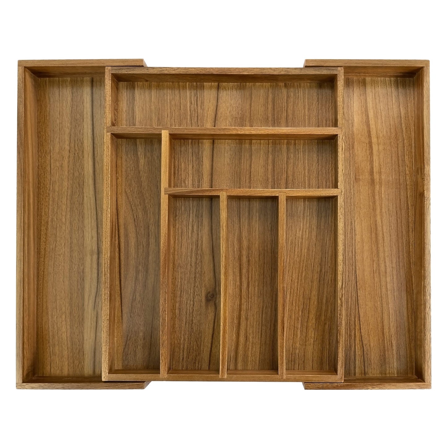 Luxury Acacia Kitchen Drawer Organizer - Silverware Organizer - Utensil Holder and Cutlery Tray with Grooved Drawer Dividers for Flatware and Kitchen Utensils (8 Slot), 17*12.4*2 inch