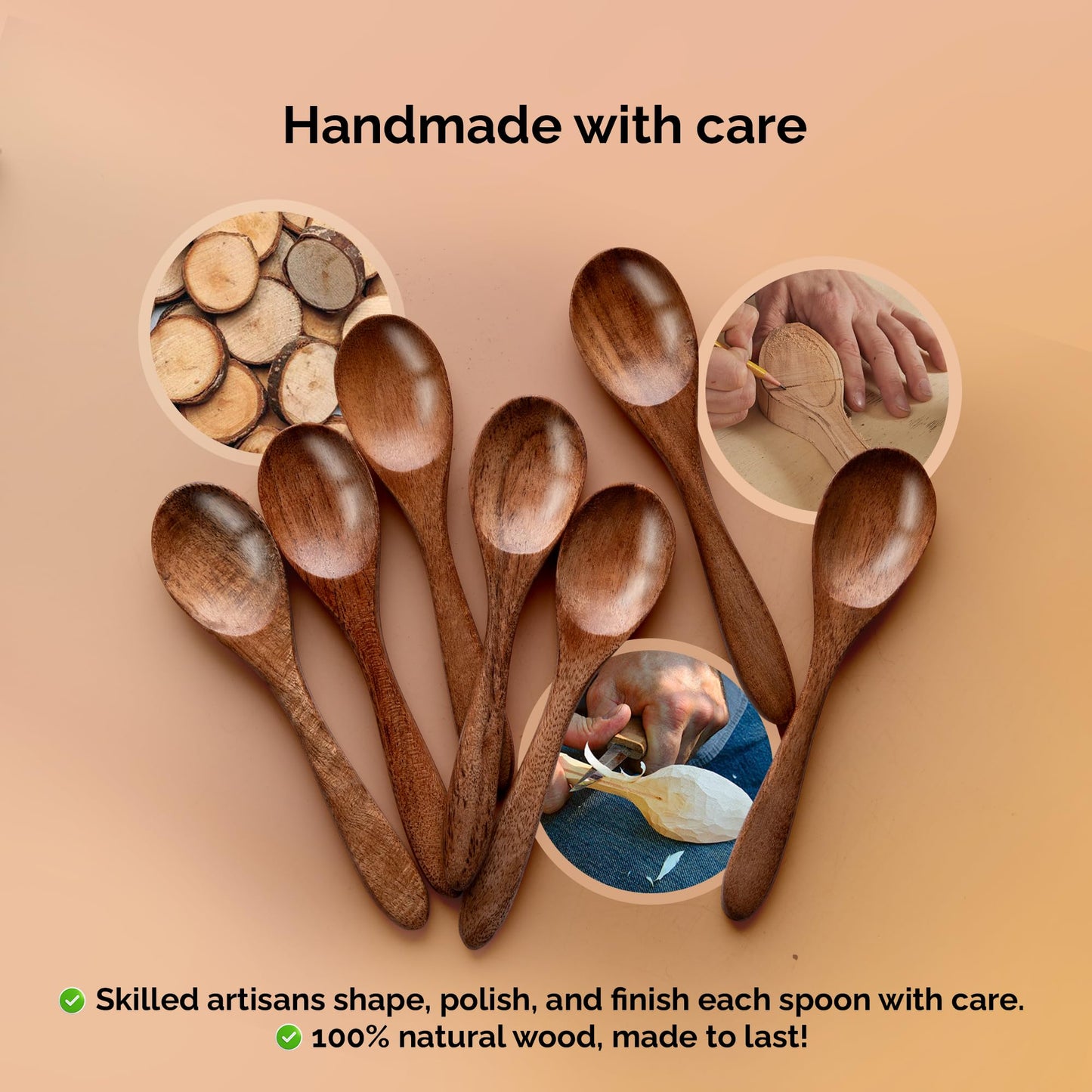 INANOSA 7 PCS Small Wooden Spoons, 5.75 Inch Acacia Wood Honey Spoons for Tea & Coffee, Mini Wood Teaspoons for Stirring, Tiny Wooden Spoons for Spices, Natural Table Spoons for Kitchen & Dining