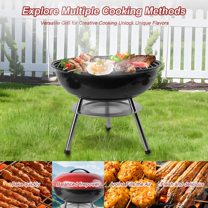 Charcoal Grill: Kettle Grill - 14 "portable outdoor grill with 3-point locking lid and dual ventilation system | perfect for backyard, camping and beach, red (14)