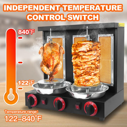 YYUIXUNLI Shawarma Machine Propane Vertical Chicken Rotisserie Broiler with 3 Burners Rotating Kebab Grill Gyro Machine