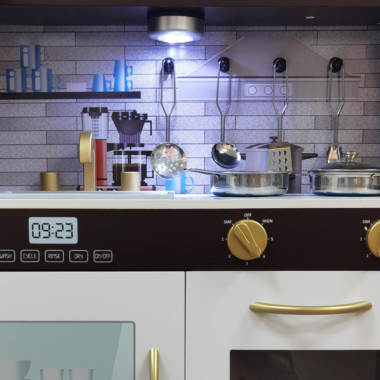 TOUCH US Wooden Play Kitchen Toy Set with Light, Kids Children Pretend Toy Kitchen Playset with Sink Play Toy,Oven Microwave,Toddler Cooking Set Toy for Ages 3+ Baby Girls Boys