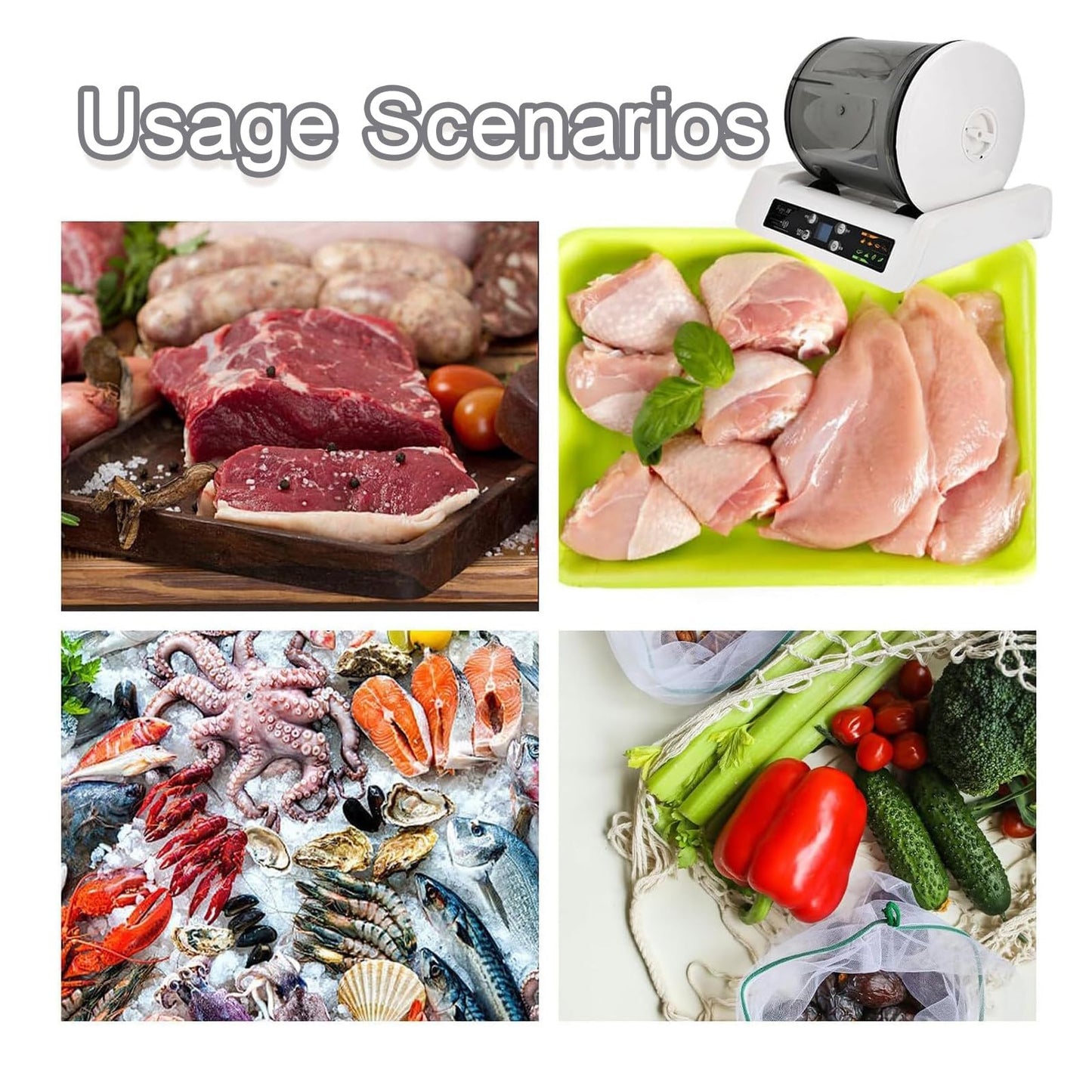 pedenencelia Commercial Meat Tumbler Marinator,Automatic Vacuum Tumbler Marinating Machine,7l Capacity Pickling Barrel,Led Display,for Marinating Meat and Vegetables,with 20 Disposable Gloves