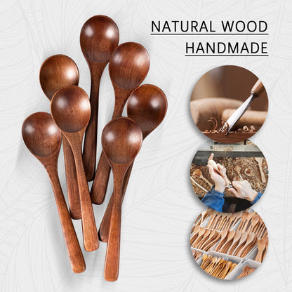 Hefild 7 PCS Wooden Spoons for Eating, 7 inch Wooden Honey Spoons for Tea, Wood Teaspoons for Stirring Coffee, Hard Wood Table Spoon for Cooking, Small Serving Spoon for Soup, Desserts & Cereal