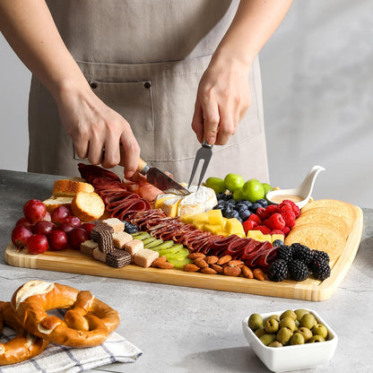 Hiware Extra Large Bamboo Cutting Board with Holder, Durable Wood Cutting Board for Kitchen with Juice Grooves & Built-in Handles, Heavy Duty Chopping Board for Meat, Vegetables - Two Tone, Set of 3