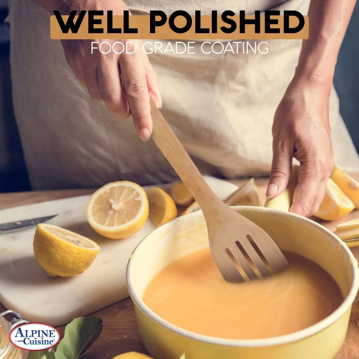 Alpine Cuisine Professional Cookware Bamboo Wood Slotted Spatula 12 Inch - Thin Slotted Spatula Heat Resistant Wood Handle for Cooking, Frying, Grilling & Flipping Fish Meat Eggs - Easy to Clean