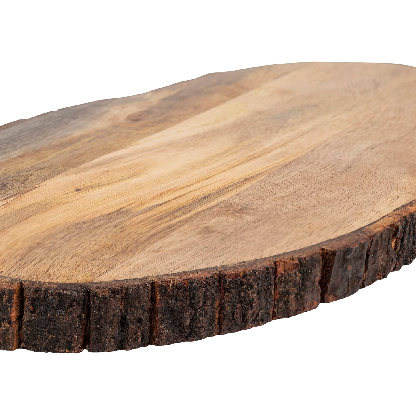 GoCraft Oval Wooden Cutting Board with Tree Bark Rim | Mango Wood Live Edge Chopping, Prep, Serve Board | Charcuterie Platter - 17" x 10"