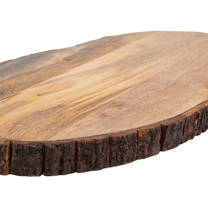 GoCraft Oval Wooden Cutting Board with Tree Bark Rim | Mango Wood Live Edge Chopping, Prep, Serve Board | Charcuterie Platter - 17" x 10"