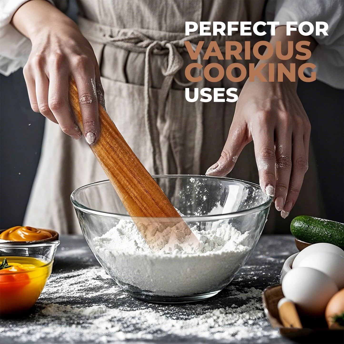 AIUHI Natural Teak Wood Spatula for Cooking, 12 Inches Flat Wooden Turner, Small Wood Flippers Handmade for Nonstick Cookware Turning Flipping Serving and Scraping. Set of 2