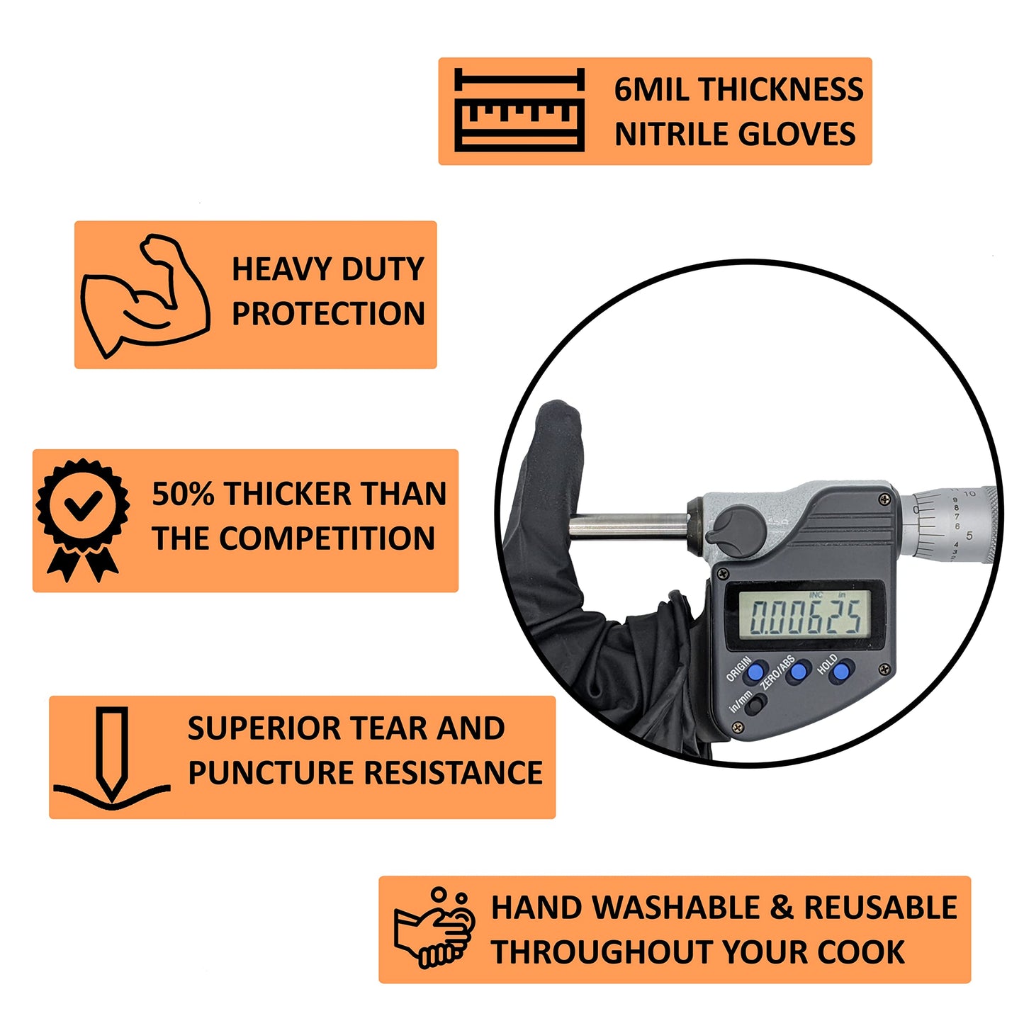 HDMNDD Black Disposable BBQ Gloves Kit - 50 Heavy Duty Full Textured Grip and 2 Heat Resistant Reusable Glove Liners for BBQ, Grilling, Meat Gloves for Pulling Meat