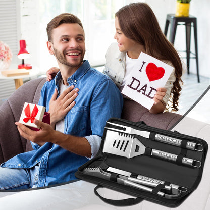 Fathers Day Dad Gifts from Daughter, Grilling Accessories, Heavy Duty Stainless Steel Grill Set BBQ Grill Tools for Outdoor Grill with Aluminum Case, Camping Grill Utensils Set Ideal Grilling Gifts