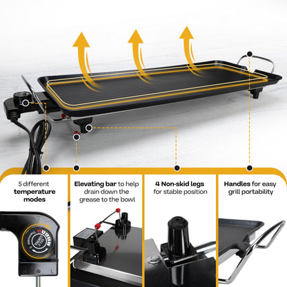 Premium Electric Griddle 27" - Smokeless Indoor Grill - Portable & Nonstick Electric Grill for Outdoor Use - Large Electric Griddle Nonstick with Adjustable Temperature & Even Heating by IDL Packaging