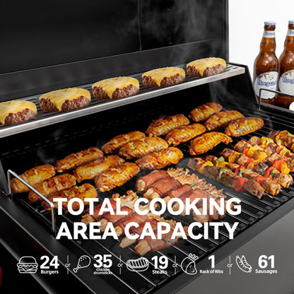 Grills House 24-Inch Charcoal Grill with Foldable Side Tables, Movable BBQ Grill with 470 Sq. In. Cooking Area for Backyard, Patio and Parties, Black, CD1824EH-SC