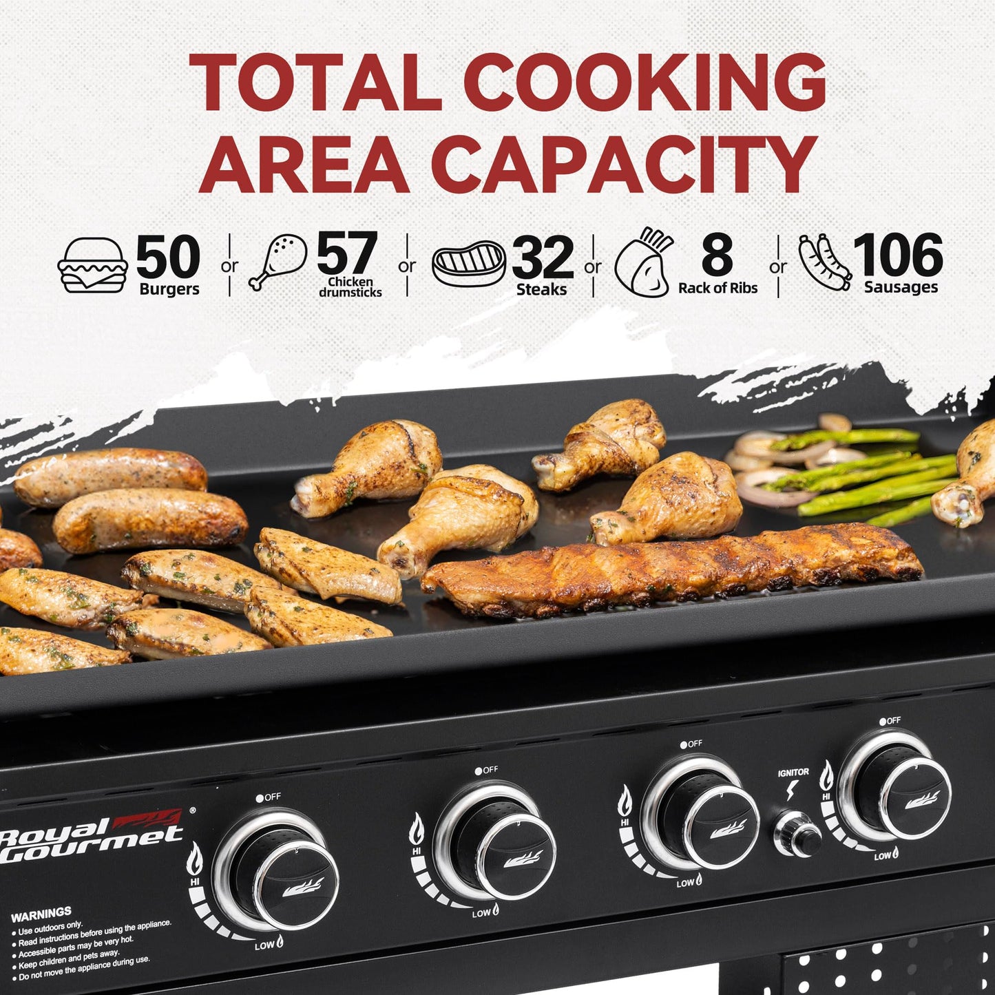 Royal Gourmet GB6000 6 Burner Propane Gas Griddle with Folding Side Tables, 44-Inch Flat Top Grill with Double-Layer Bottom Shelves for Outdoor Party or Backyard Barbecue, Black