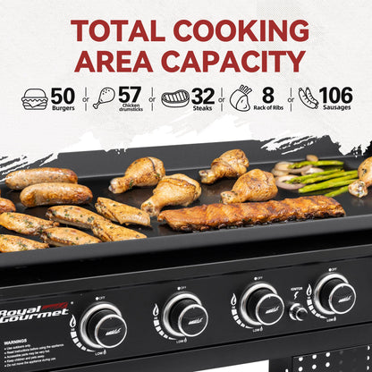 Royal Gourmet GB6000 6 Burner Propane Gas Griddle with Folding Side Tables, 44-Inch Flat Top Grill with Double-Layer Bottom Shelves for Outdoor Party or Backyard Barbecue, Black