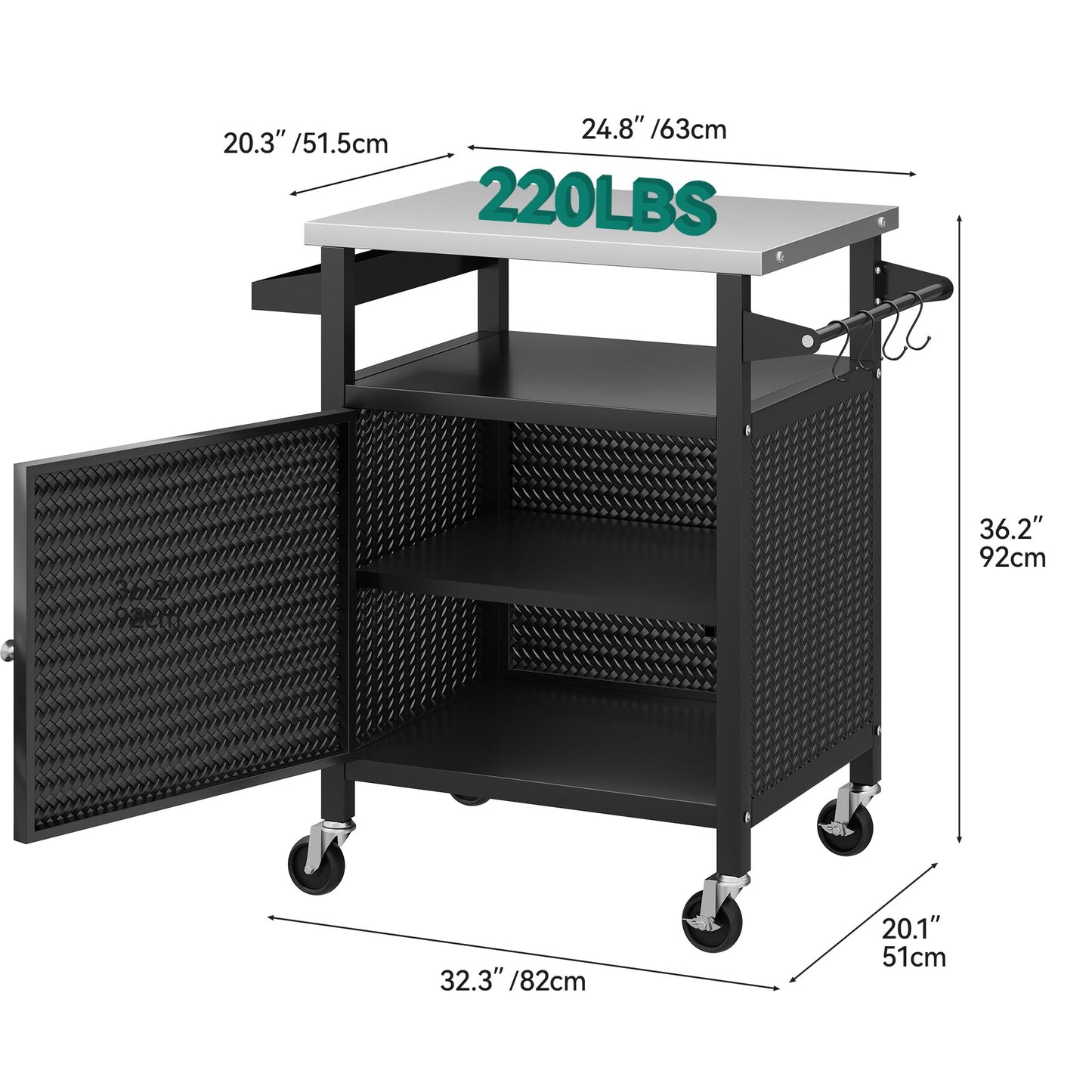 YITAHOME 25 Inch Outdoor Grill Cart with Stainless Steel Top, Outdoor Grill Table with Storage Shelves for Patio, Kitchen Prep, Grilling Accessories, Black