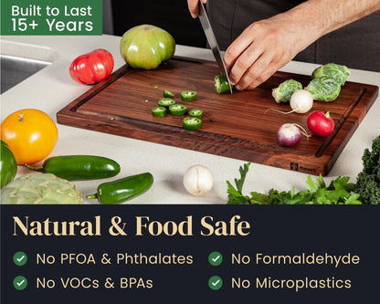 Mevell Walnut Wood Cutting Board for Kitchen, Reversible Wooden Chopping Board With Juice Grooves, Made in Canada (Walnut, 17x11x0.75)