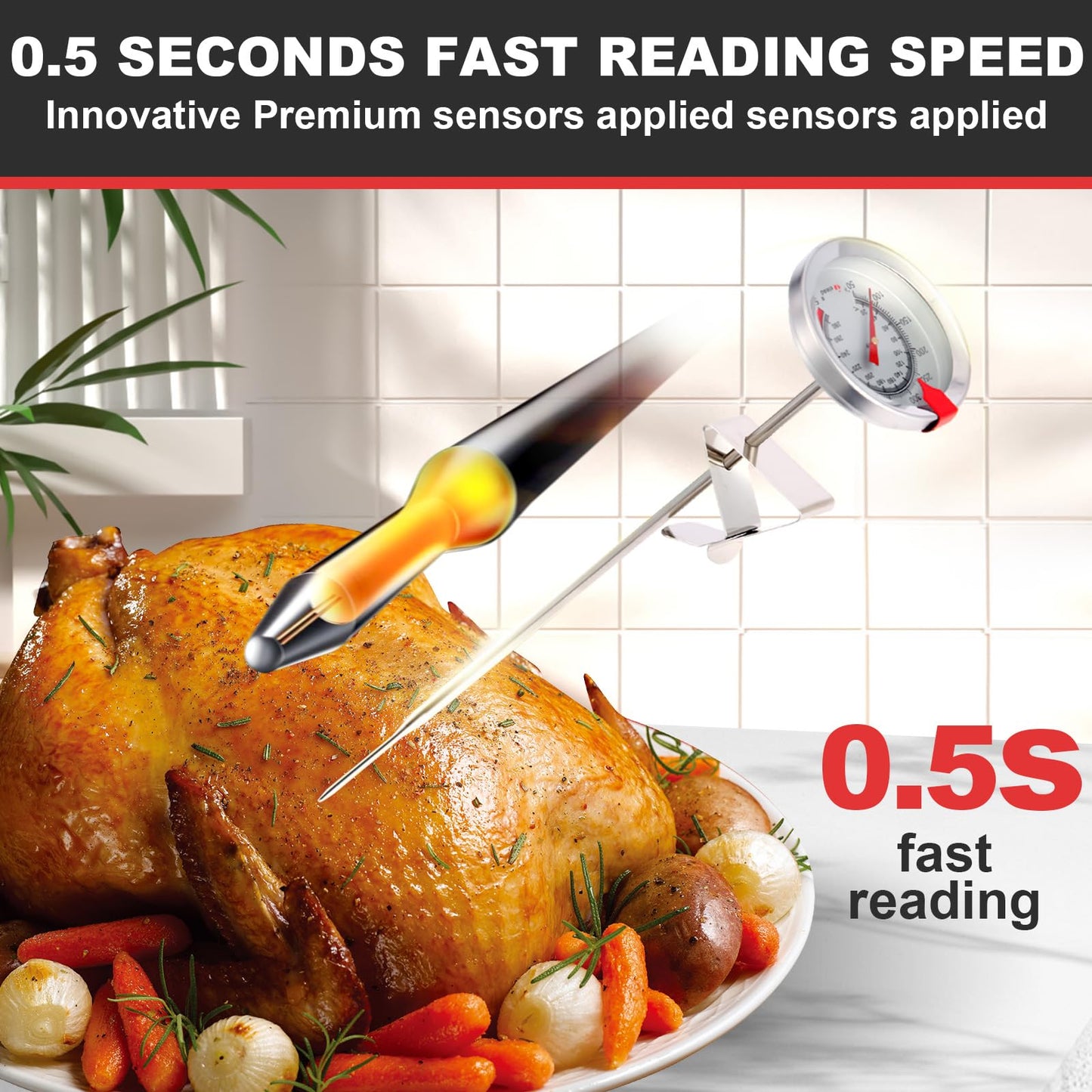 Telead Candy Thermometer Waterproof - Oil Thermometer for Frying with Clips - 9" Side of Pot Thermometer Deep Fry for Oil Candy Candle BBQ - Silver