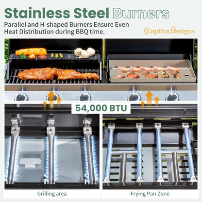 Captiva Designs Propane Gas Griddle Grill Combo with Porcelain-Enameled Cast Iron Grate & Cast Iron Pan, Dual BBQ Grill With Flat Top Griddle for Outdoor Kitchen & Backyard Barbecue,696 SQIN Cook Area
