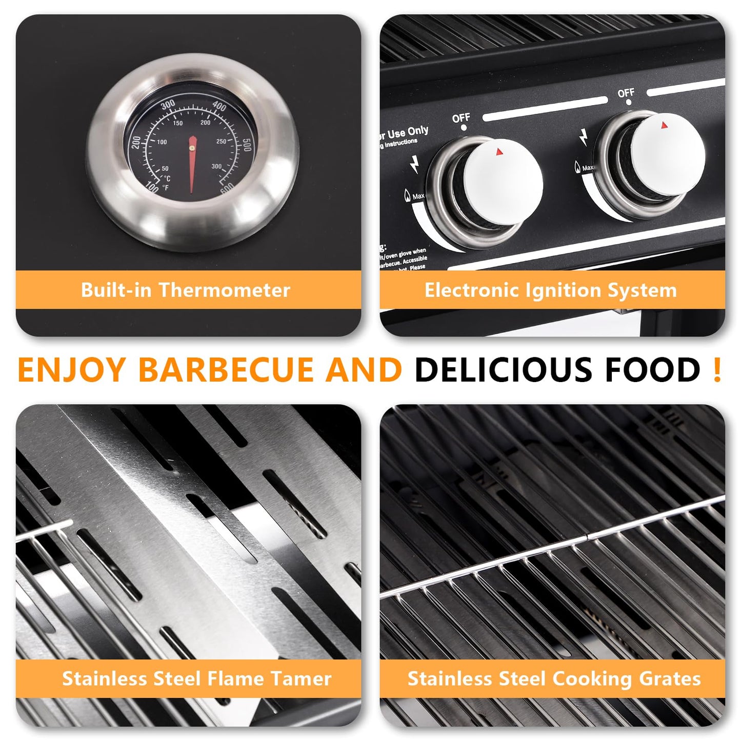 GIODIR 4-Burners Propane Gas Grill with Side Burner, 50,000 BTU Outdoor BBQ Grill, Cast Iron Cooking Grate with Wheels for Outdoor Patio Garden