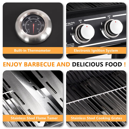 GIODIR 4-Burners Propane Gas Grill with Side Burner, 50,000 BTU Outdoor BBQ Grill, Cast Iron Cooking Grate with Wheels for Outdoor Patio Garden